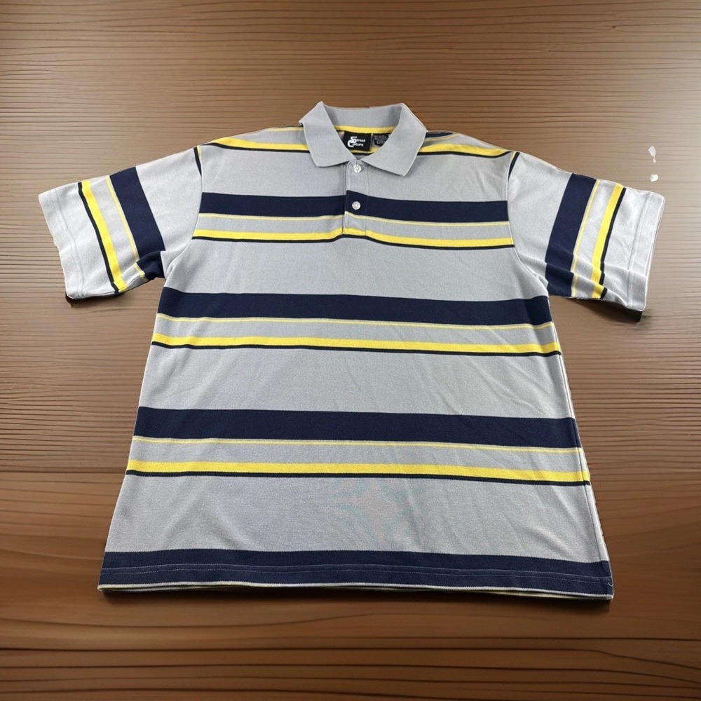 Street Culture Polo Men XL Striped Short Sleeve Cholo Golf Shirt Hip Hop Rap Y2K